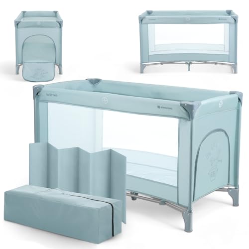 KikkaBoo SO Gifted Berço de viagem, até 15 kg, parque berço 120 x 60 cm, 1 nível, dobrável, leve, bolsa de transporte, compacta, menta