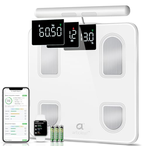 Arboleaf 8 - Electrode balança de peso corporal com grande ecrã LED, analisador de composição corporal completo, 26 métricas, balança digital de peso com Bluetooth para IMC, massa muscular e muito