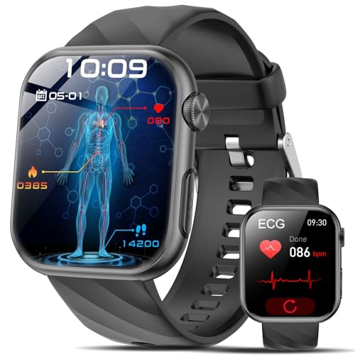 Lgnitek 2025 Relógio medidor com ECG+HRV/ácido úrico/lípido, 1,97'' AMOLED Smartwatch com 24/7 pressão arterial, temperatura corporal, pO2, sono saúde watch para Android iOS