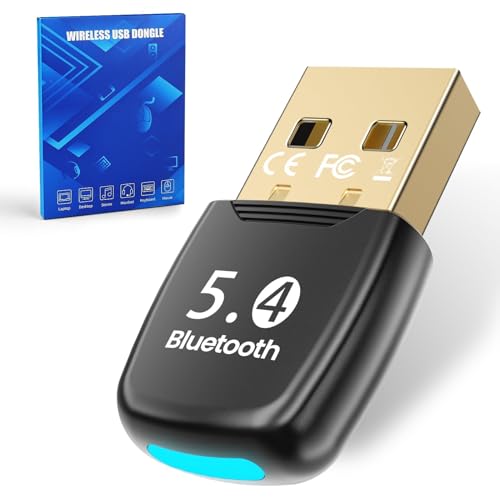 GlasFlength Adaptador Bluetooth PC - 5.4 Bluetooth Dongle, USB Stick, Low Latency, Plug & Play, com Windows 7/10/8.1/11, para secretária, portátil, auriculares, teclado, rato