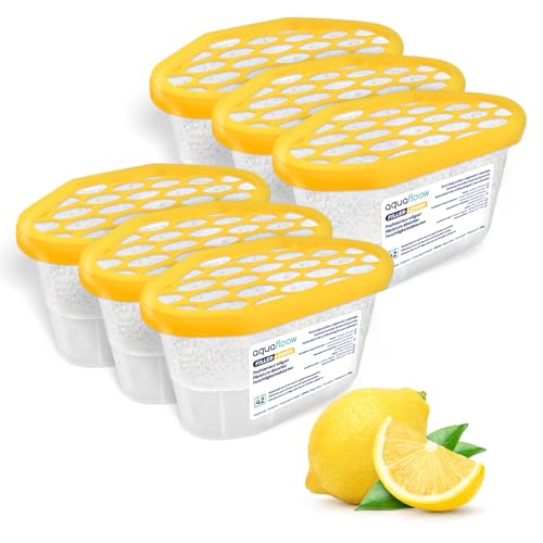 Aquafloow Deshumidificador 400 ml, anti-humidade quarto 6 peças LEMON | neutro de odores, absorvente de humidade para cozinha, armário, casa de banho, estúdio, roupa
