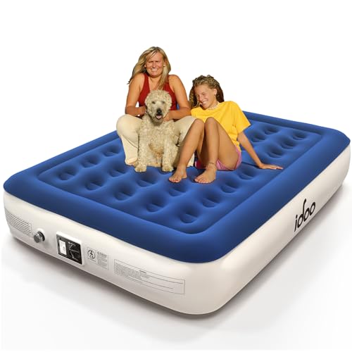 iDOO Cama insuflável Queen com bomba elétrica integrada, cama de ar insuflável com saco de armazenamento, cama insuflável para campismo, convidados, viagens e interiores, cama de ar de 33 cm