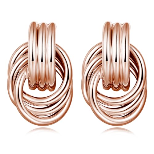 LILIE&WHITE Brincos dourados mulher estilo geométrico com aros múltiplos, design moderno e antialérgico, acessório de moda e presente elegante para ela