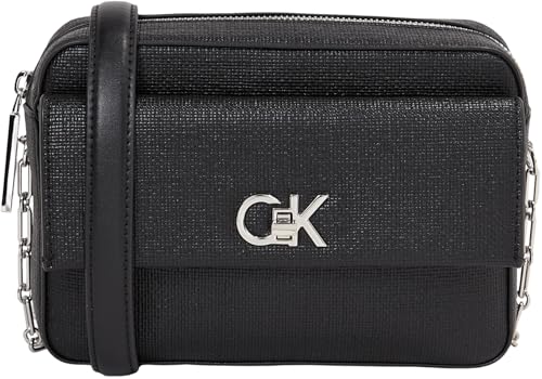 Calvin Klein Mala de ombro para mulher com corrente, preto (Ck Black), tamanho único, Preto (Ck Black), Tamanho único