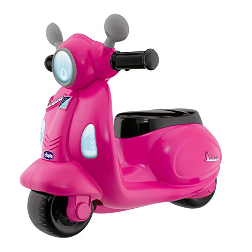 Chicco Vespa Primavera, moto, corredores para crianças, brinquedo para crianças com painel eletrónico, luz, som e rodas, estabilizadores removíveis para crianças dos 1 aos 3 anos, máximo. 25 kg, rosa