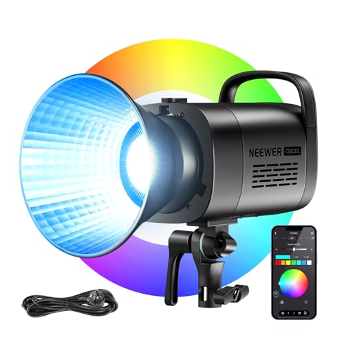 NEEWER CB100C 130w RGB LED luz vídeo App/2.4G controlo 360° toda a cor 2700K-6500K 27000lux/m COB Bowens Mount Foco iluminação candeeiro contínuo silencioso TLCI/CRI97+ 17 cena para estúdio com