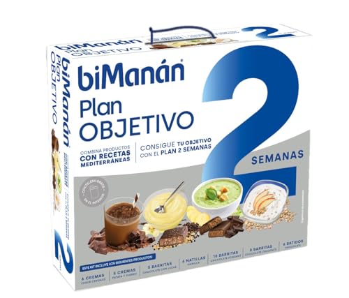 biManán - Plano alvo de 2 semanas, substitutivos para controlo e perda de peso, inclui batidos, cremes, barras e um coqueteleira, com vitaminas e minerais