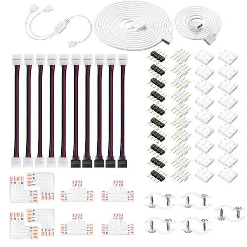 HUAZIZ 81 peças kit de conector de tira de LED, extensão de faixa de LED, conector de canto de tira de LED, clipes de fixação de faixa de LED, cabo divisor de faixa de LED RGB 5050