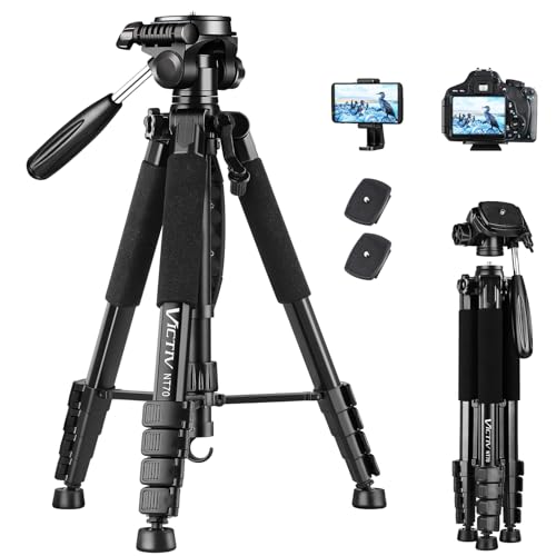 Victiv 185 cm Tripé para telemóvel alto, tripé câmara para Nikon Canon Sony de viagem, alumínio premium tripé câmara DSLR Reflex com suporte para telemóvel e 2 placas de libertação rápida