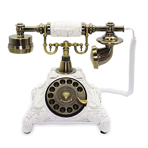 CERRXIAN Telefone giratório antigo, branco retro plano fixo decoração de casa escritório (branco-117CS)