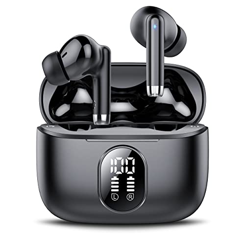 Auriculares Bluetooth 5.4, 2025 novos auriculares sem fios Bluetooth HiFi estéreo com 4 ENC Mic, 40 horas mini capacetes sem fios Bluetooth com ecrã, auriculares sem fios para Android iOS