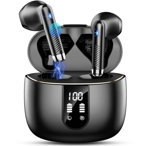 Auriculares sem fios Bluetooth, auriculares Bluetooth 5.4 HiFi estéreo, 56H capacetes sem fios Bluetooth com ENC redução de ruído, ecrã LED, USB-C, controlo tátil, IP7 à prova d'água