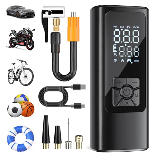 HOVVIDA Compressor de ar portátil, insuflador de rodas de carro 150 PSI (10,3 bar) 5 V, compressor de ar carro bicicleta, bateria recarregável, com LED, para carro, motociclo, bicicleta, bola