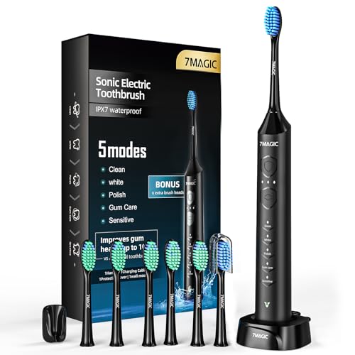 Escova elétrica, escova de dentes elétrica, escovas de dentes elétricas sónicas, escova de dentes elétrica ultra-sónica, 3 intensidades, 5 modos, 4000 VPM, IPX7, Autonomia 90 dias, preto