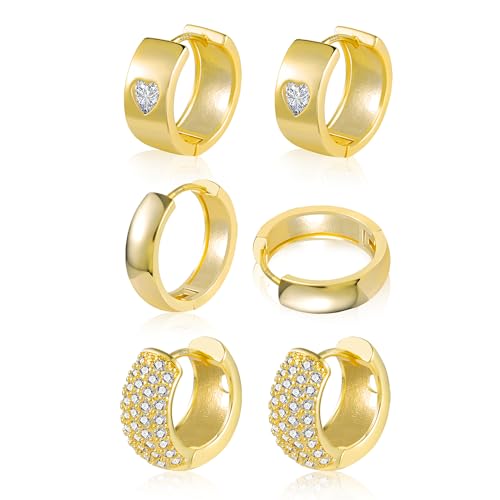 ALEXCRAFT 3 pares brincos mulher prata 925 banhado a ouro 14 K, brincos de aço inoxidável mulher, conjunto de brincos para mulher dourados presentes jóias festa
