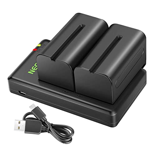 NEEWER NP-F750 2 pacotes 5600 mAh Li-Ion baterias de substituição com carregador USB, compatível com Sony NP-F550 570 750 770 930 950 FM55H FM500H QM71 QM91 QM91 QM91 QM71D e Luz LED NEEWER, monitor,
