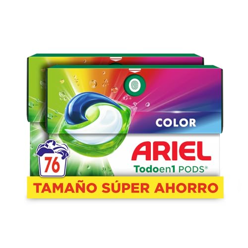 ARIEL PODS Tudo em 1 detergente máquina de lavar líquido 76 cápsulas/comprimidos, sabão extra cuidados com a cor, mais cor e brilho, limpeza profunda, a embalagem pode variar