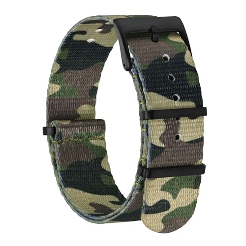 BISONSTRAP Correias de relógio de nylon para homens, correias militares de uma só peça, 18 mm 20 mm 22 mm