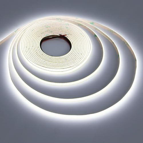 TOPAI 5 V Tira LED COB 6000 K Estreito de 5 mm de largura, faixa de luz LED 5 m branco frio 400 LED/M CRI>93 autocolantes flexível cortável IP20 não impermeável para cozinha quarto iluminação