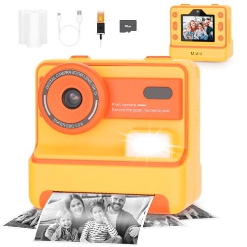 Câmara instantânea para crianças máfiti D101, impressão instantânea 1080P, câmara digital selfie com ecrã de 2,4 polegadas, meninas e meninos de 3-12 anos para aniversários/Natal/festivos, laranja