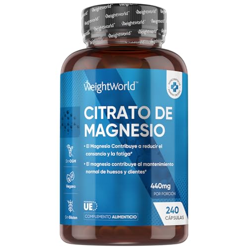 Citrato de magnésio de 1480 mg, 240 cápsulas veganas, 440 mg de magnésio puro de alta biodisponibilidade, fornecimento de 4 meses, reduz o cansaço e fadiga, equilibra os eletrólitos, suplemento