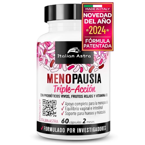 Italian Astra Menopausa suplementos, isoflavonas de soja menopausa 60 cápsulas, com frutos vermelhos, equilíbrio l e intestinal, controlo de peso e sufocos menopausa