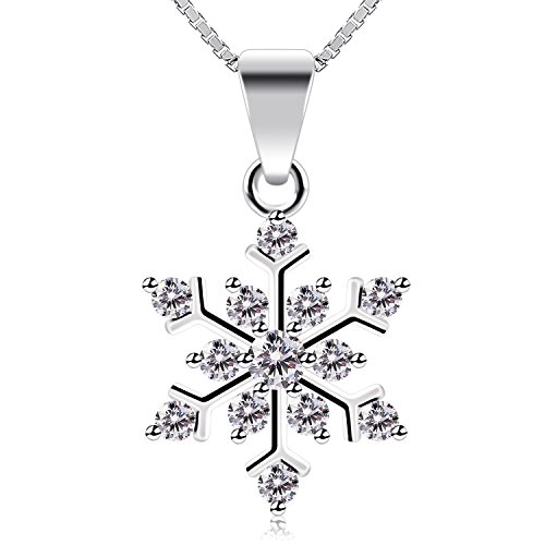 B.Catcher Colar de floco de neve, colar de prata de lei com zircónio cúbico 5A, pendente de floco de neve de 21 mm x 15 mm, delicado e brilhante, para esposa, mãe, namorada, filha ou amiga.