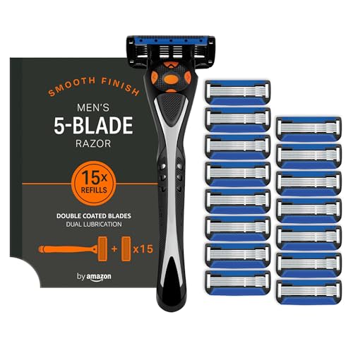 Marca Amazon Solimo Máquina de barbear de cinco lâminas para homem, com 16 peças de reposição