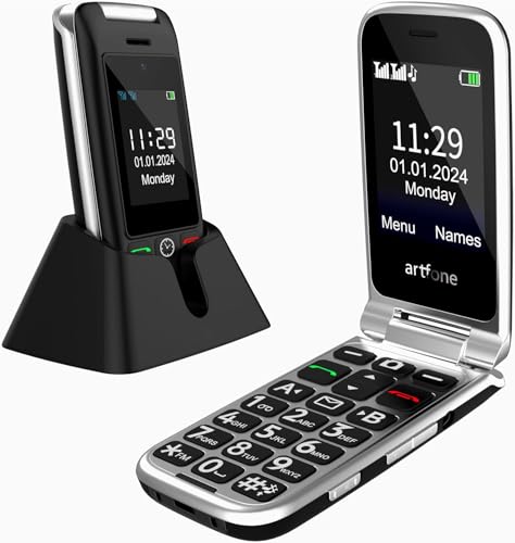 artfone C10 2G gsm Telefone móvel de tampa para maiores. Botões e teclas grandes Telemóvel para idosos de ecrã duplo, chamada rápida. Botão SUSSJFS bateria 1300 mAhGZRD Duplo SIMSJFS - preto