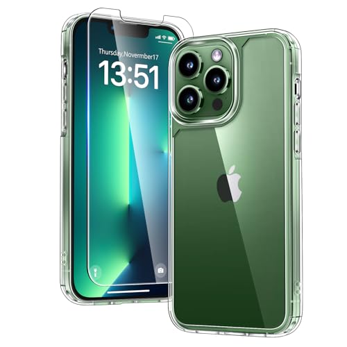 TAURI 3 em 1 capa para iPhone 13 Pro Max, com 2 protetor de ecrã, [à prova de choques fino][proteção militar] capa protetora anti-queda - transparente