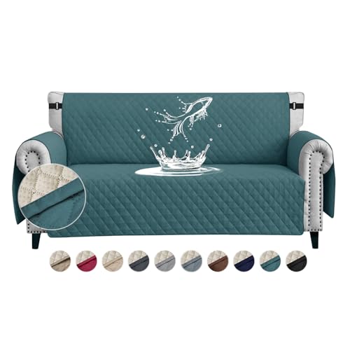 FIGOOO Capa de sofá impermeável 4 lugares antiderrapante com correias elásticas protetor para sofá acolchoado reversível para animais de estimação cães gatos, verde