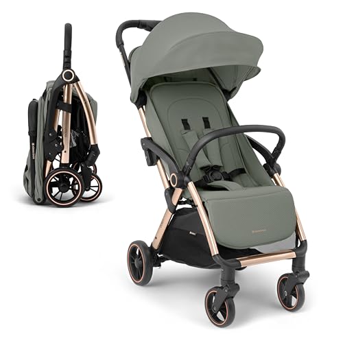 KikkaBoo Cadeira de passeio EDEN, carrinho de bebé até 22 kg, dobrável automático, posição reclinada, super leve, compacto, verde militar