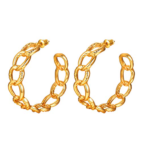 FOCALOOK Brincos compridos mulher brincos hip-hop brincos aço inoxidável 316L corrente longa de elos joalharia de moda para orelhas