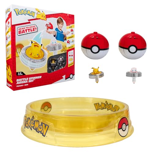 Bandai Pokémon Pack Arena + 2 Spinners incluídos, Arena Pokémon 2 lançadores Pokémon + 2 piões Pikachu e Mew, Jogo de combate de peões Pokémon para vários jogadores, brinquedo infantil 4 anos e +