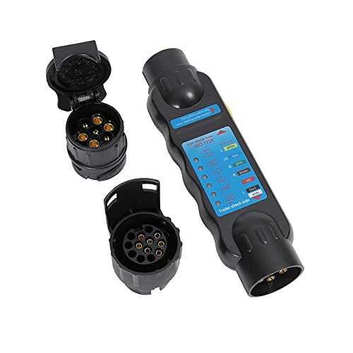 TAEUYYM Verificador de reboque de 7 pinos, verificador de tomada de reboque de 12 V de 7 pinos, com 2 adaptador conector de reboque, verificador de luz de reboque, para camião tractor RV (verificador