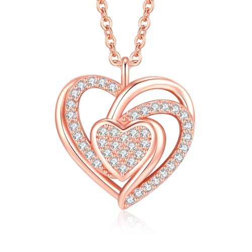 Jrêveinfini Colar de prata 925 com pingente de coração entrelaçado e zircónis, jóias brilhantes e elegantes para mulher, presente para o dia dos namorados, aniversário ou mãe
