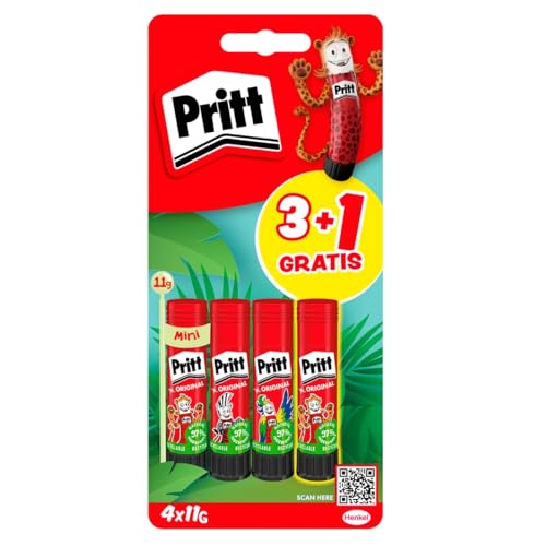 Pritt Barra adesiva, cola infantil segura para crianças para artesanato, cola universal de adesão forte para estojo escolar e escritório, 3 1 x 11 g Pritt Stick