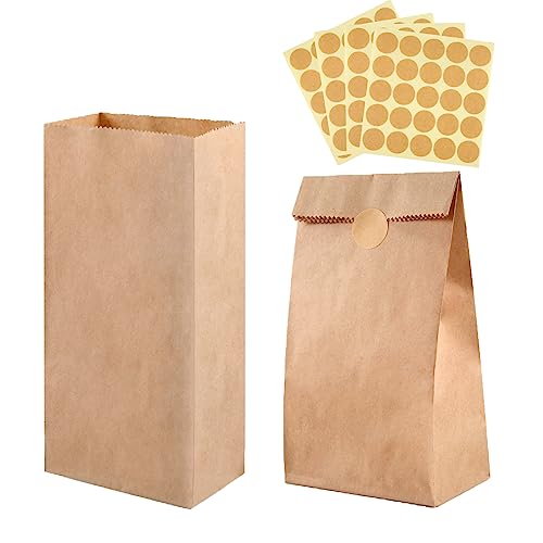 ihaspoko Sacos de papel 100 peças, 27 × 15 × 9 cm sacos de papel castanho para presentes, sacos de papel Kraft com autocolantes para casamentos, aniversários, festas e presentes