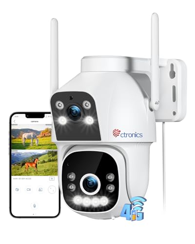 Ctronics 4G LTE Câmara de vigilância exterior: ligação de lente dupla: câmara de vigilância cartão sim deteção humana, controlo automático, visão noturna colorida, câmara com SIM, PC/24 * 7/IP66