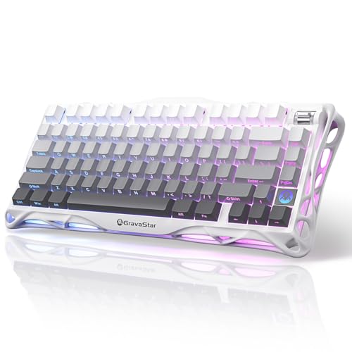 GravaStar Mercury K1 Teclado mecânico Gaming 75% sem fio, design de esqueleto de alumínio, hot-Swap, interruptores lineares, retroiluminação RGB - branco gradiente