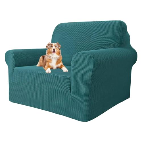 MAXIJIN Capa elástica para cadeira para sala de estar, 1 peça capa para cadeira com braços, Jacquard protetor para cadeira sofá capa para poltrona (1 lugar, verde escuro)