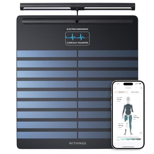 WITHINGS Body Scan - Balança wi-fi conectada para melhorar a sua saúde, balança de medidor de impedância, análise de composição corporal, gordura corporal, massa muscular, massa de água,