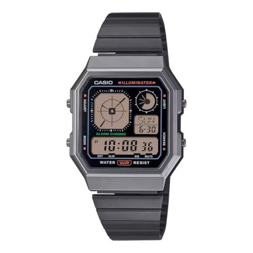 Casio Relógio digital unissexo adulto de quartzo com correia em aço inoxidável A130WEGG-1AEF, Preto, Correia