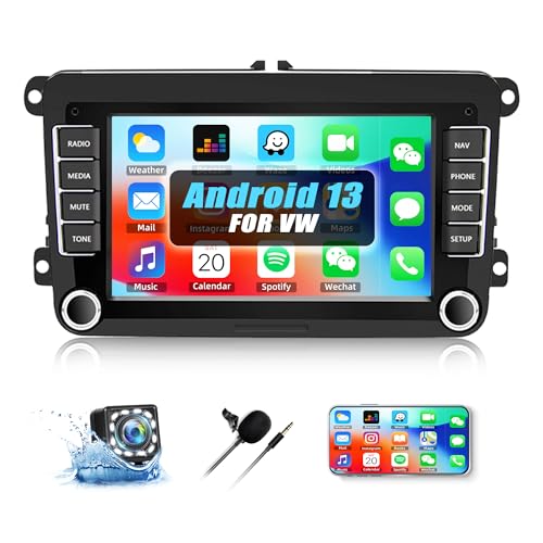 CAMECHO Android 13 rádio carro ecrã para VW Golf 5 6 Passat Seat Skoda e etc, 7 polegadas ecrã tátil com Bluetooth/GPS/FM/WiFi/USB ligação espelho câmara visão traseira