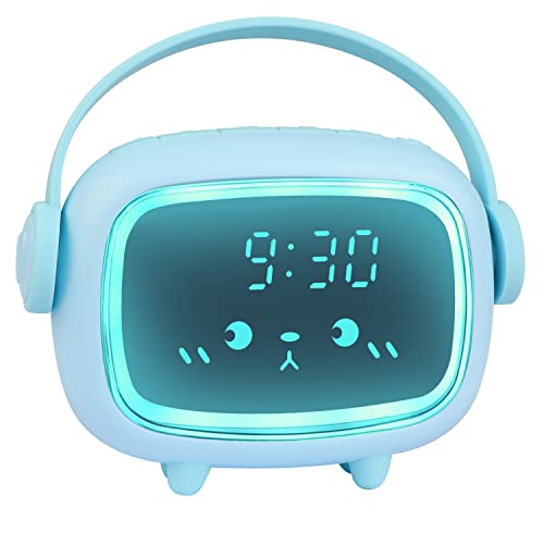 Ayybboo Despertador infantil, relógio despertador infantil digital, despertador digital para meninas e meninos com luzes coloridas e candeeiro de luz noturna despertador silencioso (azul)