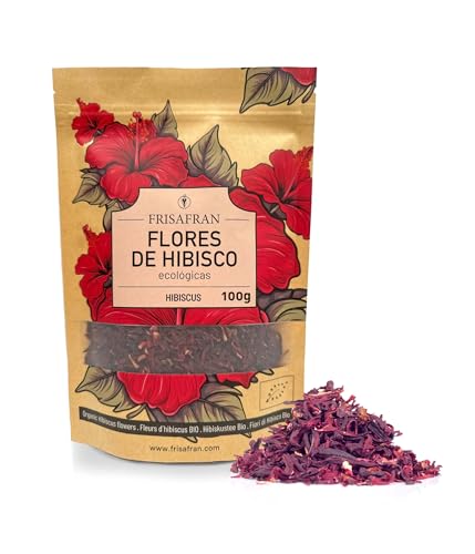 FRISAFRAN | Flores hibisco ecológico 100 g | flor da Jamaica | flor hibisco | água da Jamaica | infusão de hibisco-hibisco-chá | reparação da pele | desintoxicação, em massa