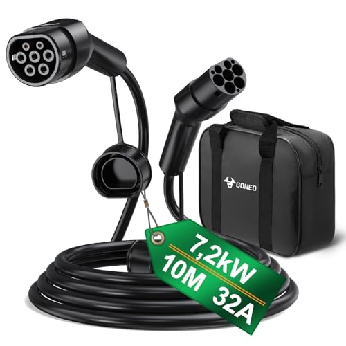 GONEO Cabo de carregamento tipo 2 7,2 kW 10 m 32 A tipo 2 1-fases modo 3 para EV/PHEV tipo 2 a tipo 2/CSS2 EV cabo de carregamento com saco de transporte