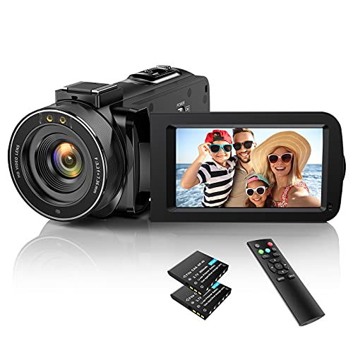 IXNAIQY Câmara de vídeo digital 1080 P 36 MP, câmara com visão noturna IR 16 X zoom digital, câmara de vídeo com ecrã tátil de 270 ° rotativo Camcorder com controlo remoto, 2 baterias
