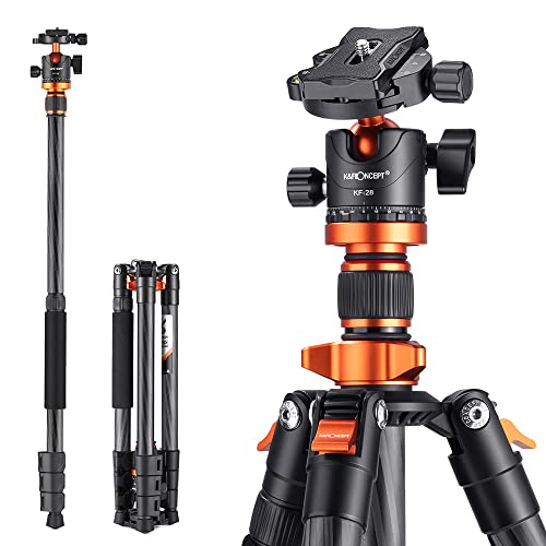 K&F Concept Tripé câmara carbono, 160 cm tripé de viagem leve com monopé, tripé profissional compacto com bola de 360 ° e placa de libertação compatível com câmara DSLR D254C1 + BH-28L