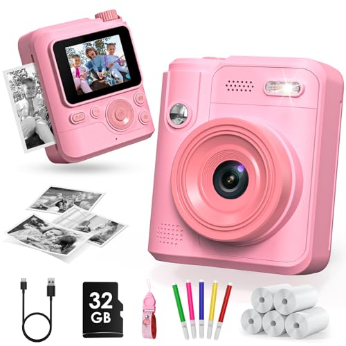 Gofunly Câmara com fotos infantis instantâneas, 2,0" 1080P câmara com foto infantil com cartão de 32 GB e papel fotográfico, brinquedo câmara instantânea presentes para meninos e meninas de 3-12 anos